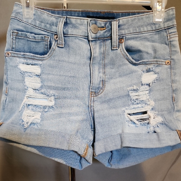 AERO Pants - Blue Distressed Jean Shorts with Raw Hem